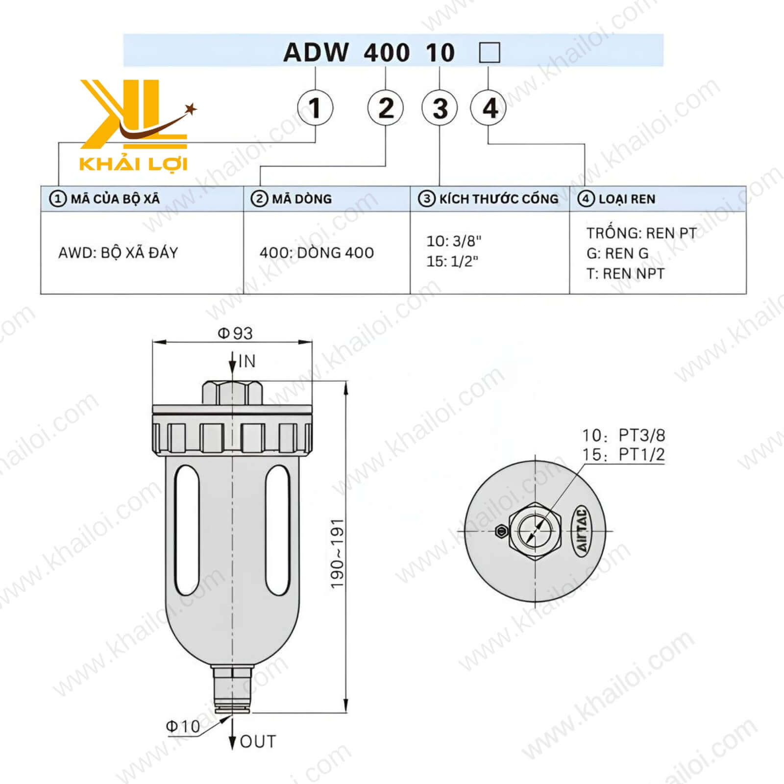 Bộ xả đáy bình khí nén AIRTAC ADW400