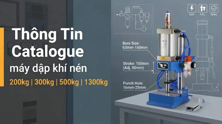 Đánh Giá Chi Tiết Thông Số Catalogue Máy Dập Khí Nén 200kg, 300kg, 500kg và 1300kg